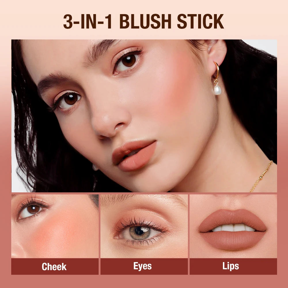 Batom Matte Lipstick 3 em 1 - Boca, Sombra e Blush