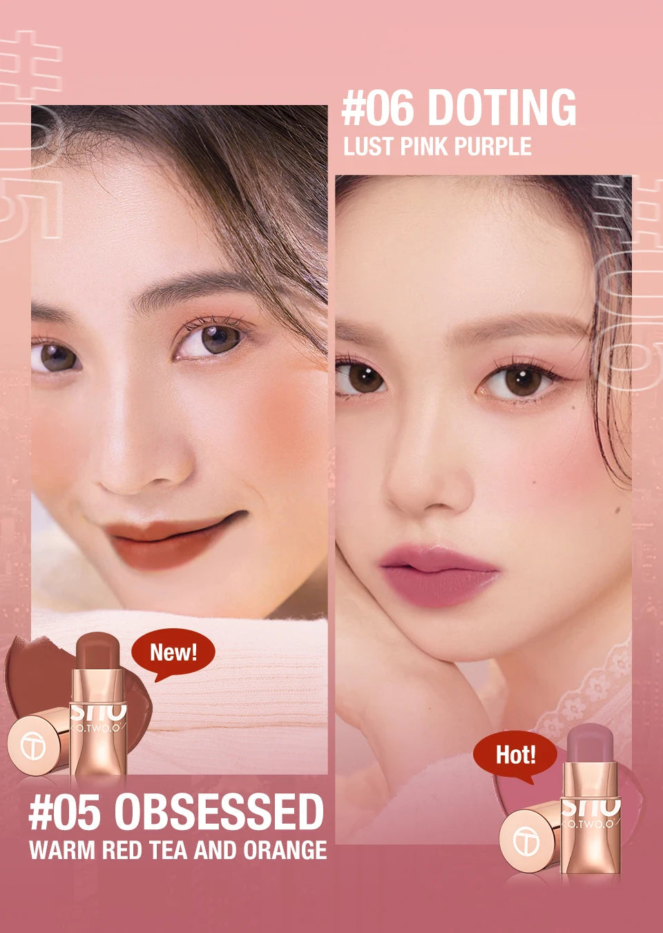 Batom Matte Lipstick 3 em 1 - Boca, Sombra e Blush